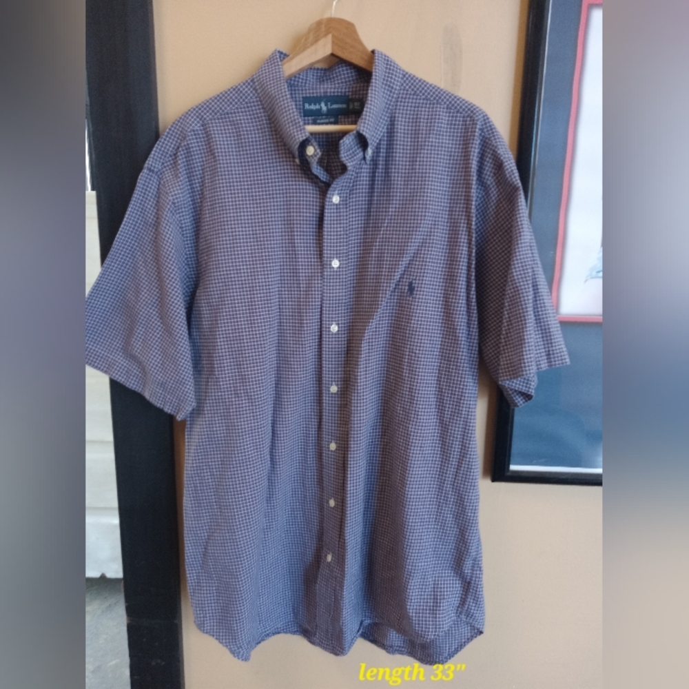 Ralph Lauren Men's Navy Checkered Button-Down Shirt XLT